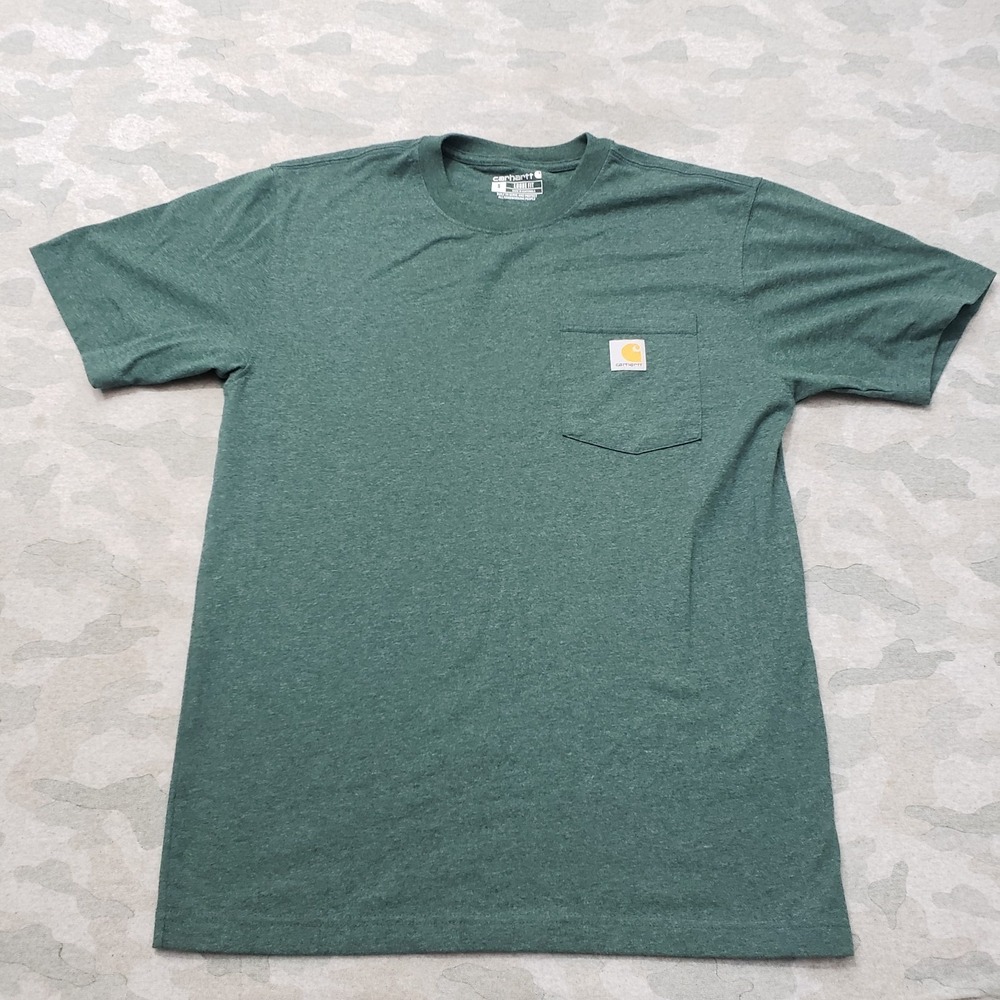 Carhartt Shirt Mens Small Green Loose Fit Pocket Tee Workwear Short Sleeve